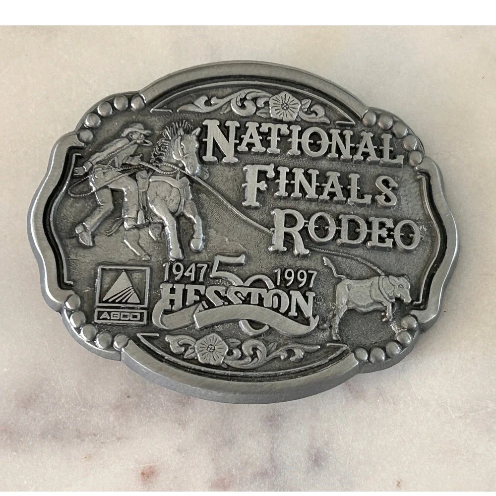 1997 Hesston National Finals Rodeo Belt Buckle 50th Anniversary NFR Miniature